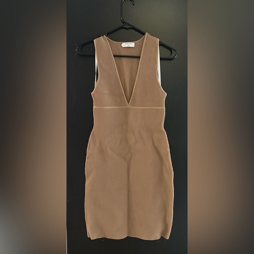 Babaton Tan Backless Ribbed Dress